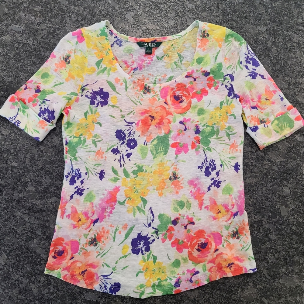 *SOLD* Lauren Ralph Lauren 100% Linen Floral Top Women's Size Small